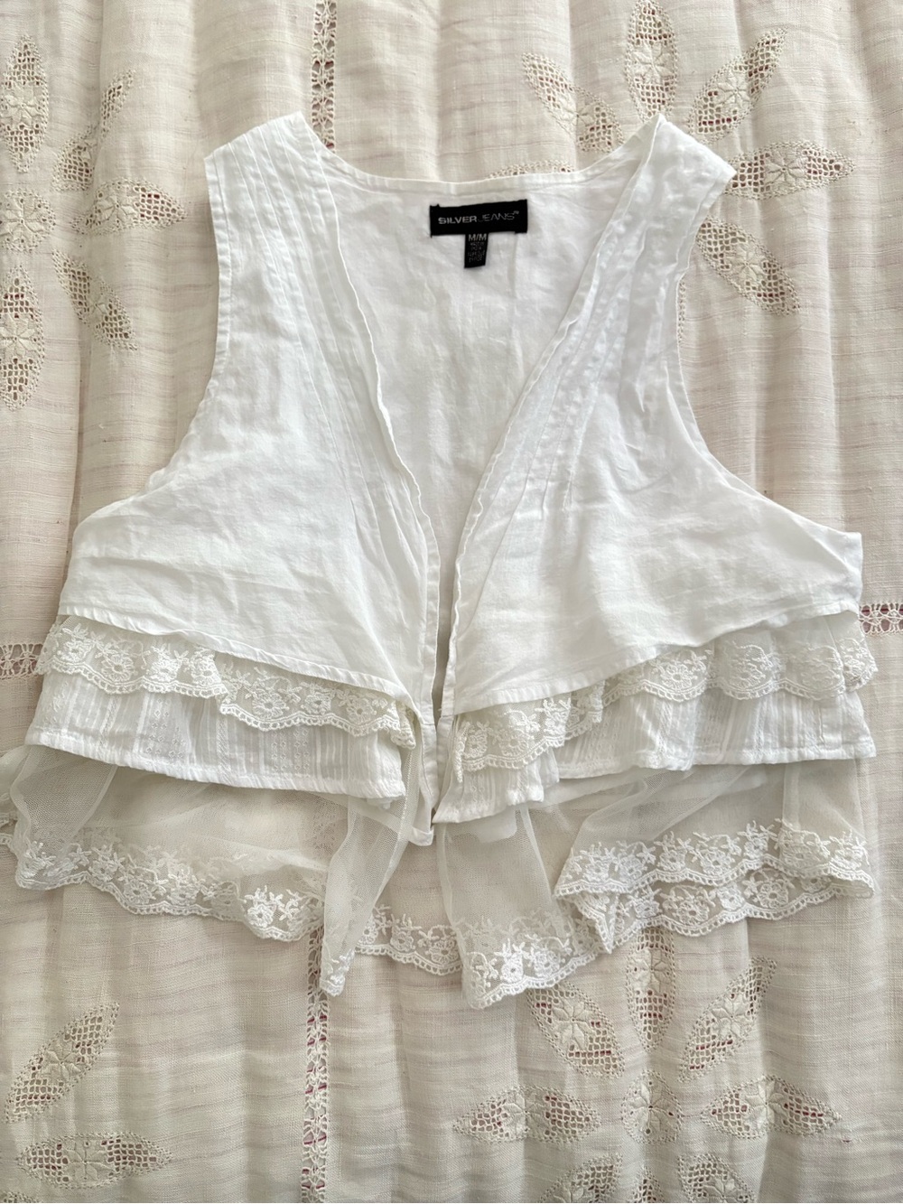 Silver Jeans White Layered Lace-Trim Camisole Top